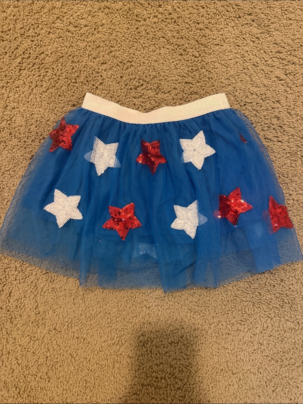 Sweet Wink-Blue Tulle Star Skirt with Red & White Sequin Stars